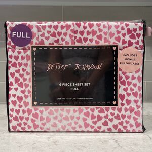 6 Pc BETSEY JOHNSON Pink Ombré Hearts FULL Sheet Set Heart Super Soft Sheets NEW
